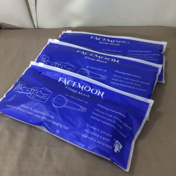 NEW Set of 3 Facemoon Sleep Masks Black Purple Blue Adjustable Deep Eye Cups - Picture 4 of 6